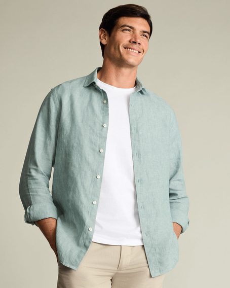 Charles Tyrwhitt Pure Linen Shirt — Teal Green