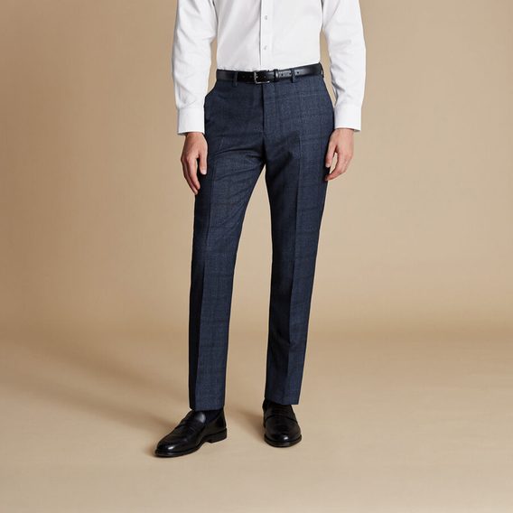 Charles Tyrwhitt Ultimate Performance Check Suit Trousers — Steel Blue