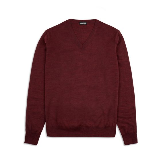 Pulover ușor John & Paul din lână merino - bordo (V-neck)