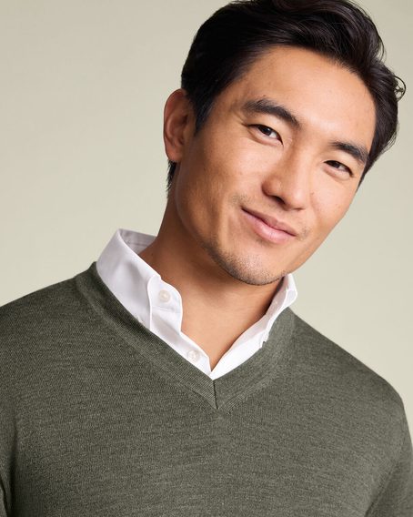 Charles Tyrwhitt Pure Merino V-Neck Jumper — Olive