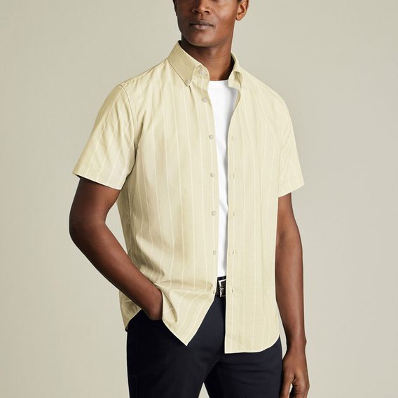 Charles Tyrwhitt Non-Iron Stretch Poplin Slub Shirt —Yellow