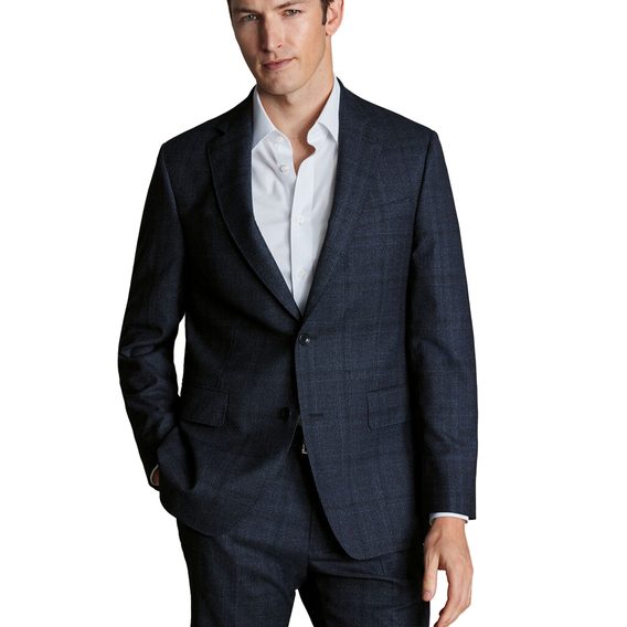 Charles Tyrwhitt Ultimate Performance Check Suit Jacket — Steel Blue