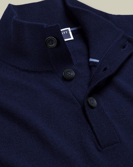 Charles Tyrwhitt Pure Merino Button Neck Jumper — Navy