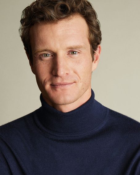 Charles Tyrwhitt Pure Merino Roll Neck Jumper — Navy
