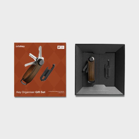 Orbitkey Key Organiser Crazy Horse + Multitool V2 Set — Oak Brown