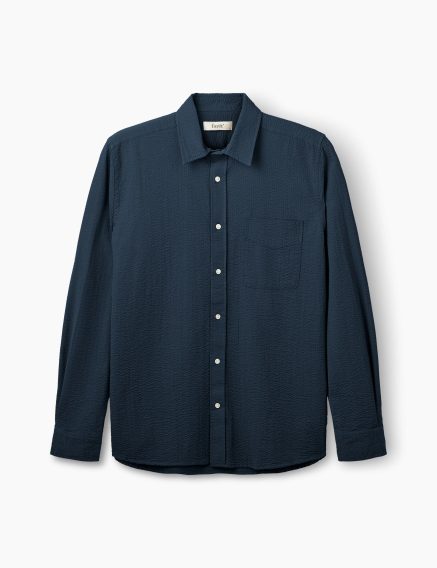 forét Maple Seersucker Shirt — Navy