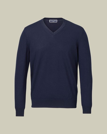 Charles Tyrwhitt Pure Merino V-Neck Jumper — Navy