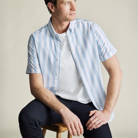 Charles Tyrwhitt Non-Iron Stretch Poplin Slub Shirt — Sky