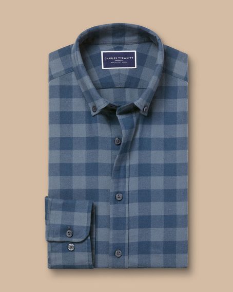 Charles Tyrwhitt Button-Down Flannel Gingham Shirt — Steel Blue