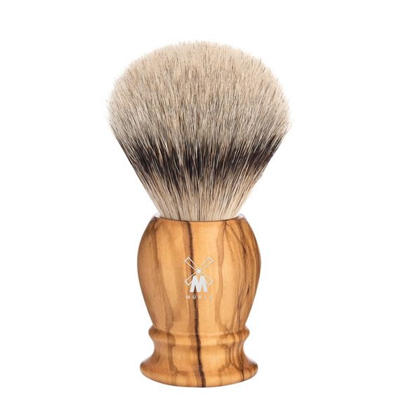 Perie de bărbierit medie Mühle Classic cu peri de bursuc (silvertip badger, lemn de măslin)