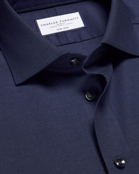 Charles Tyrwhitt Non-Iron Cotton Linen Shirt — Ink Blue