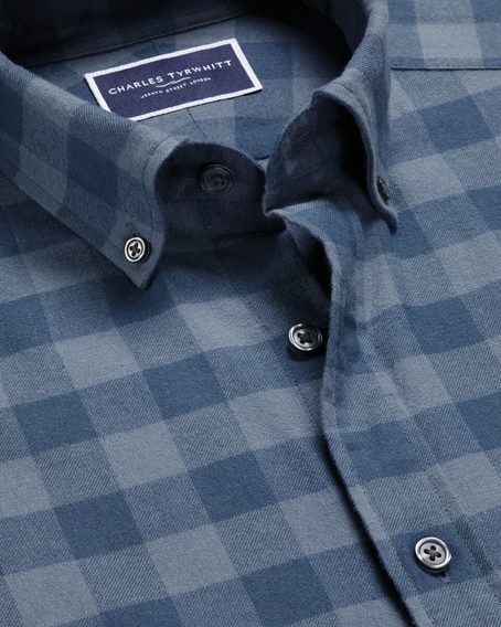 Charles Tyrwhitt Button-Down Flannel Gingham Shirt — Steel Blue
