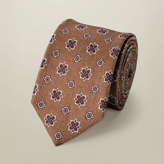 Charles Tyrwhitt Linen/Silk Print Tie — Camel