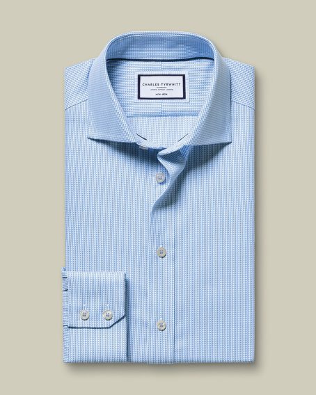 Non-Iron Charles Tyrwhitt Stretch Burlington Weave Shirt — Cornflower Blue