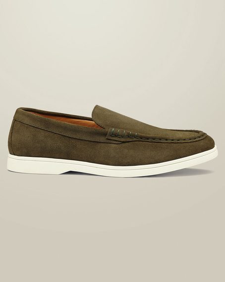 Charles Tyrwhitt Suede Slip-On Loafers — Olive Green