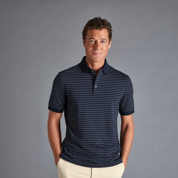 Charles Tyrwhitt Pique Polo — Navy/White Stripes