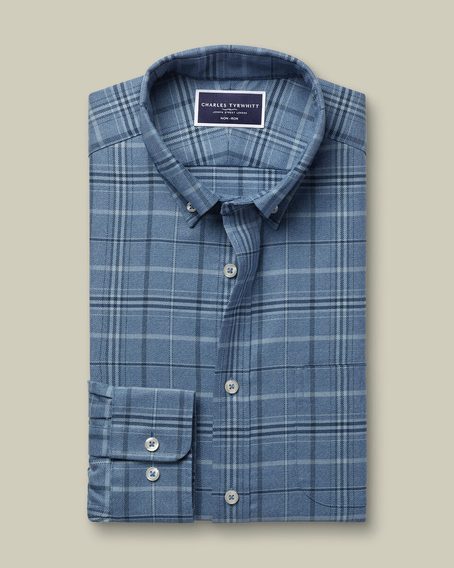 Charles Tyrwhitt Non-Iron Twill Plaid Check Shirt — Indigo Blue