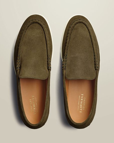 Charles Tyrwhitt Suede Slip-On Loafers — Olive Green