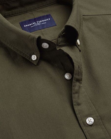 Charles Tyrwhitt Stretch Washed Oxford Shirt — Olive Green