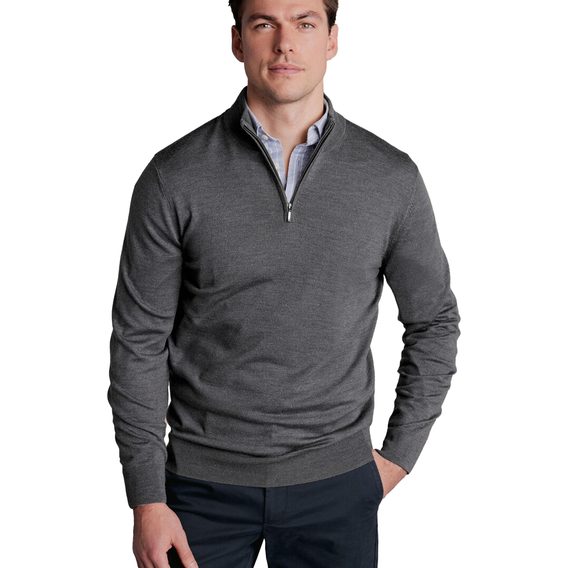 Charles Tyrwhitt Merino Zip Neck Jumper — Grey