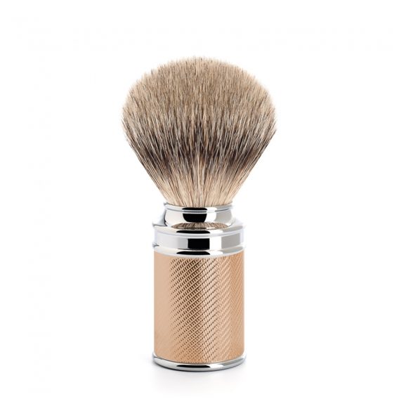 Perie de bărbierit Mühle din peri de bursuc (silvertip badger, rosegold)