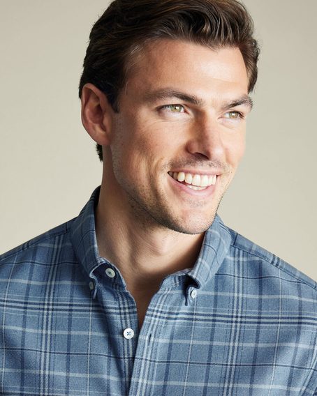 Charles Tyrwhitt Non-Iron Twill Plaid Check Shirt — Indigo Blue