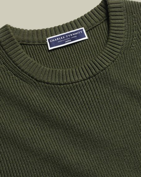 Charles Tyrwhitt Cotton Rib Crew Neck Jumper — Olive