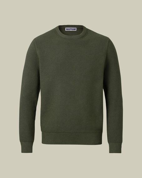 Charles Tyrwhitt Cotton Rib Crew Neck Jumper — Olive
