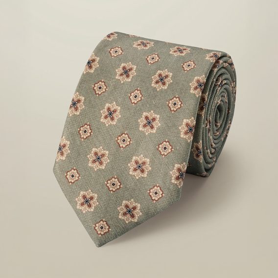 Charles Tyrwhitt Linen/Silk Print Tie — Mid Green