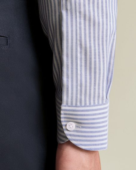 Charles Tyrwhitt Non-Iron Stretch Oxford Button-Down Shirt — Mid blue stripe