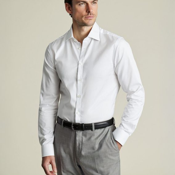 Charles Tyrwhitt White Egyptian Cotton Slim Fit Shirt — Stripe