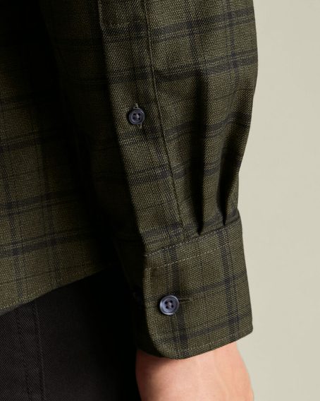 Charles Tyrwhitt Non-Iron Twill Check Shirt — Olive Green / Navy