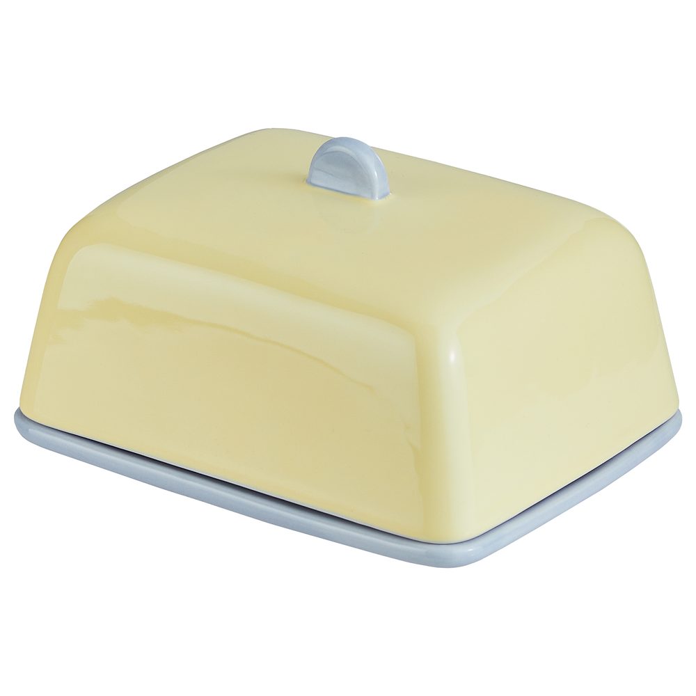BUTTER Dóza na maslo keramická - žltá/modrá