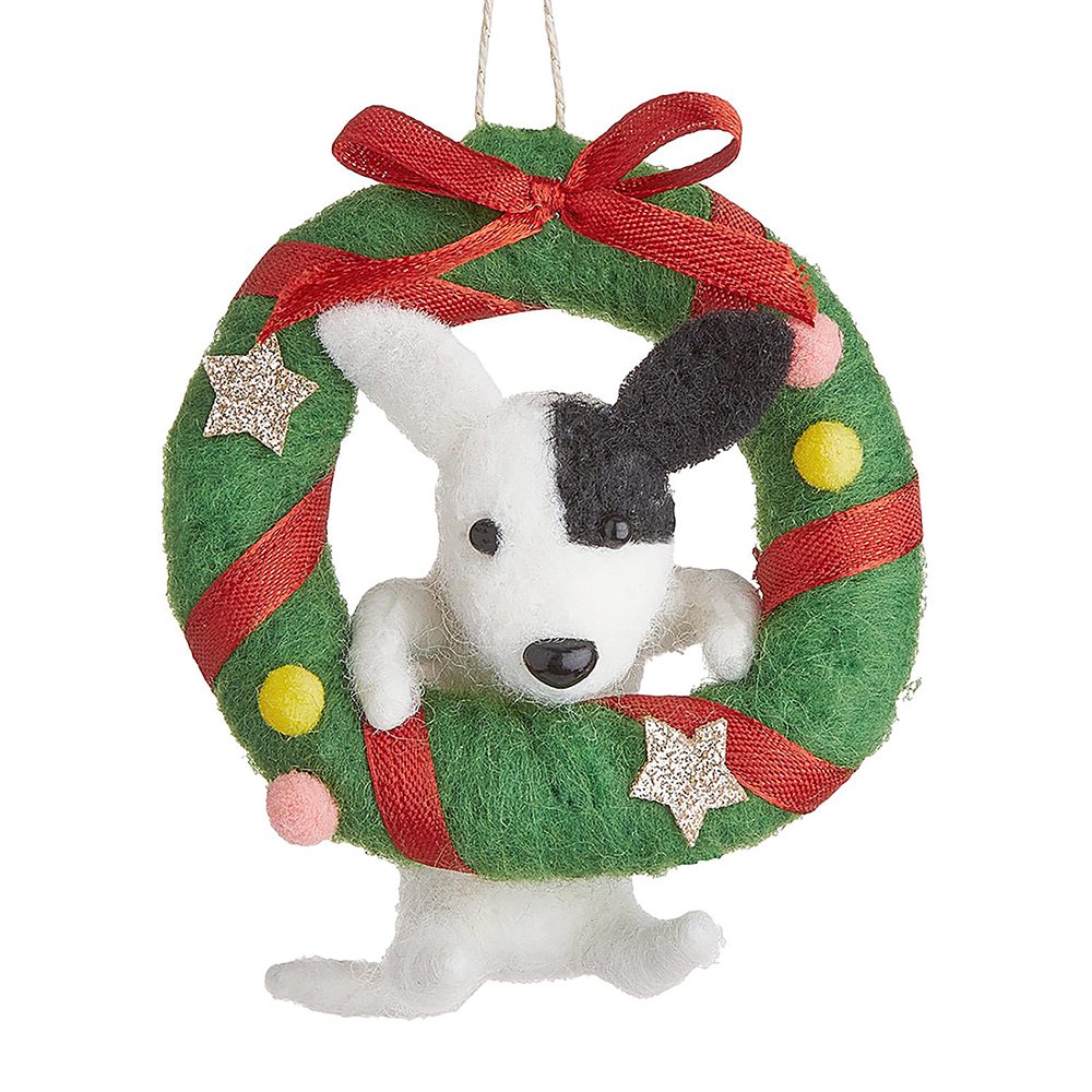 HANG ON Plstená ozdoba pes s adventným vencom