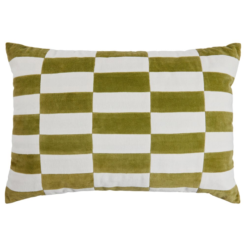 CHECKER VELVET Vankúš 40 x 60 cm - biela/zelená
