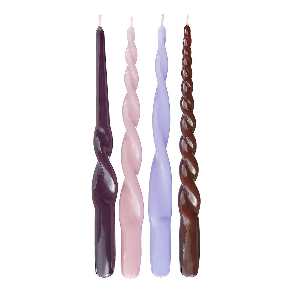 TWISTED Sada sviečok 4 ks 29 cm - sv. fialová