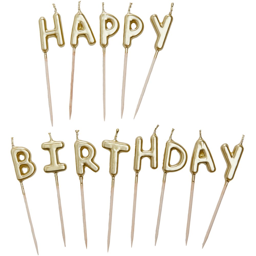 HAPPY BIRTHDAY Sviečky na tortu set - zlatá