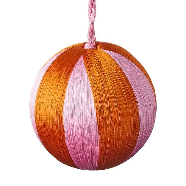 HANG ON VIANOČNÁ GUĽA ZO ŠNÚRKY 7 CM - ORANŽOVÁ/RUŽOVÁ