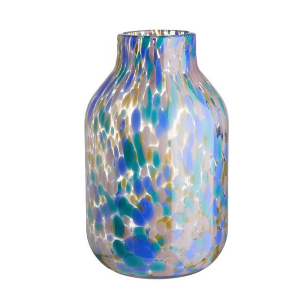 CONFETTI SKLENENÁ VÁZA, FIALOVO-ORANŽOVÁ 28CM