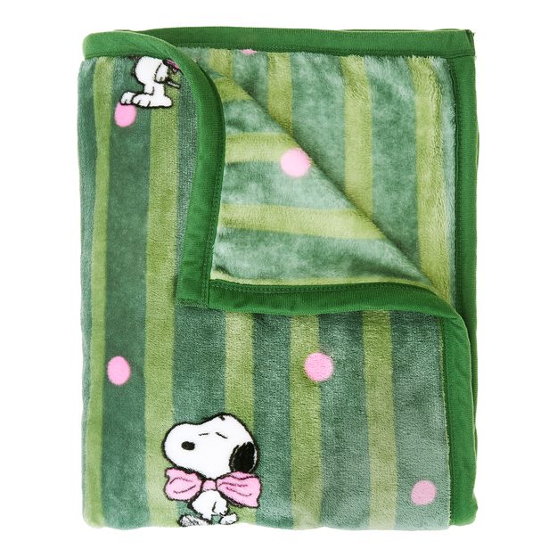 PEANUTS FLEECOVÁ DEKA SNOOPY S MAŠĽOU 130 X 170 CM - ZELENÁ