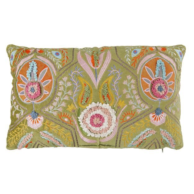 BOHEMIAN VANKÚŠ 50 X 30 CM KVETY - ZELENÁ