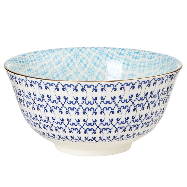 ORNAMENTS MISKA SO ZLATÝM OKRAJOM 520 ML - MODRÁ/BIELA