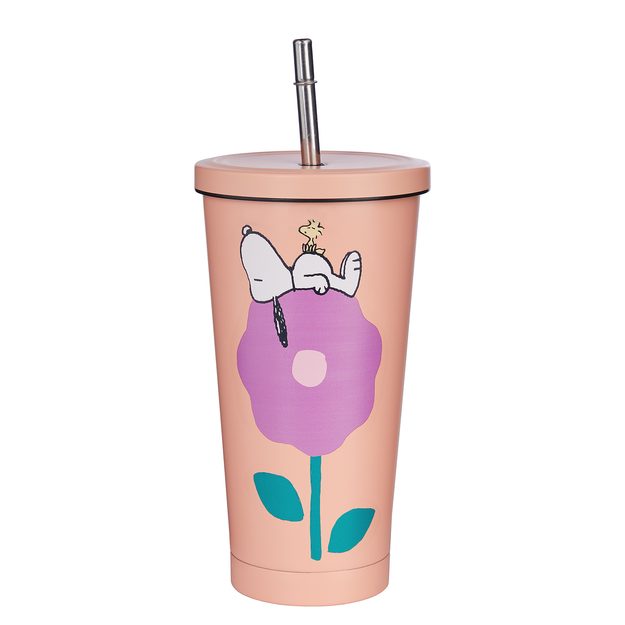 PEANUTS POHÁR NEREZOVÝ SO SLAMKOU 500 ML - ORANŽOVÁ