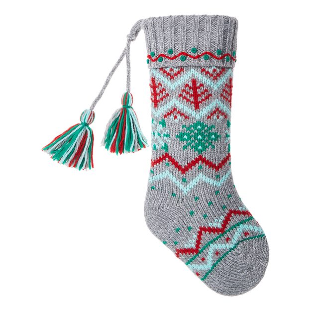 X-MAS PLETENÁ VIANOČNÁ PUNČOCHA NÓRSKY VZOR - SIVÁ