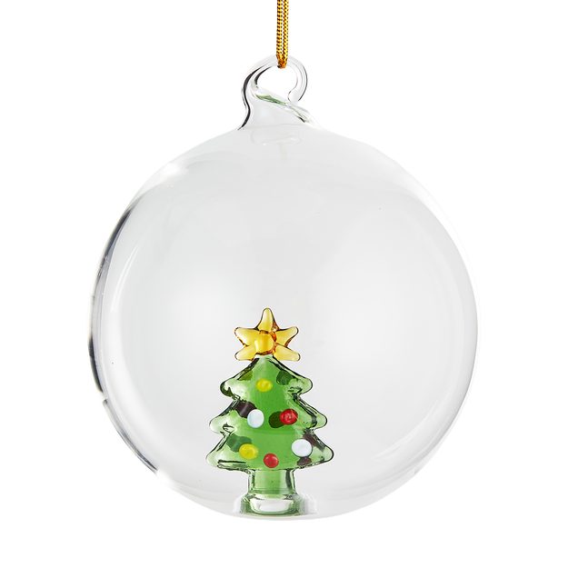 HANG ON SKLENENÁ GUĽA STROMČEK 9 CM - ČÍRA