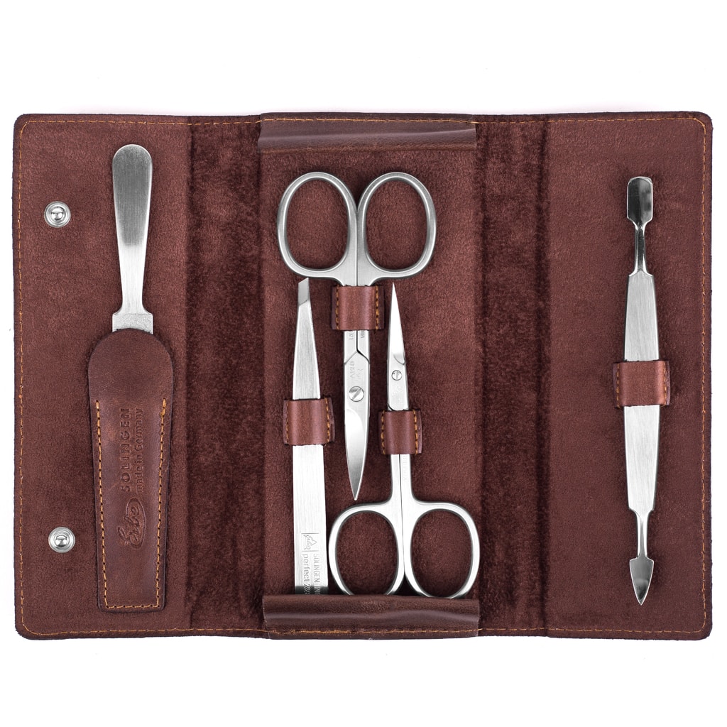 Erbe Solingen Luxurious Five-Piece Manicure Set in Dark Brown Leather Pouch  - Becker Solingen - Nail Care - Hygiene, Cosmetics - Gentleman Store