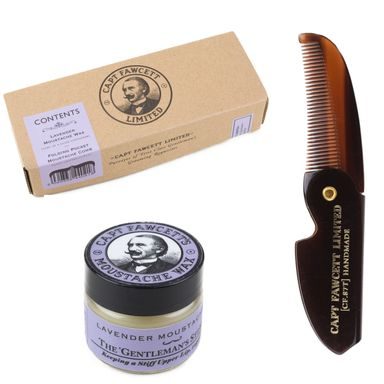 Captain Fawcett Lavender Moustache Wax & Foldable Beard Comb Gift Set