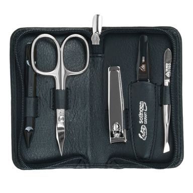 Erbe Solingen Five-Piece Manicure Set in Black Leather Zip Pouch