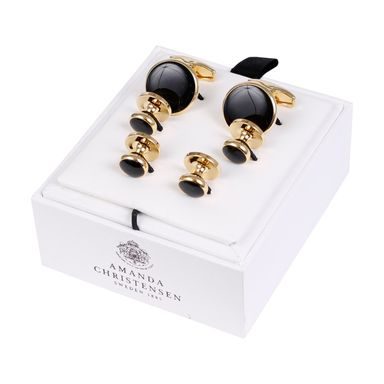 House of Amanda Christensen Black Onyx & Gold Cufflinks and Studs Set