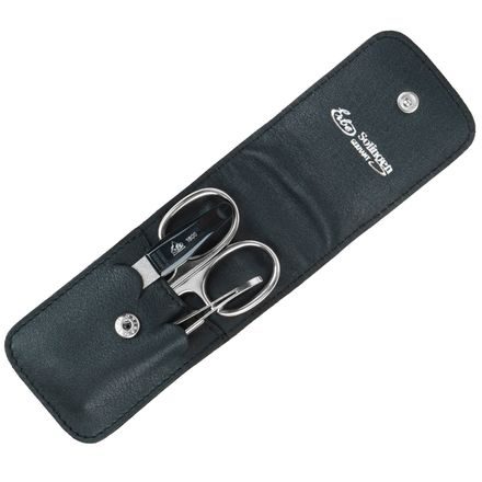 Erbe Solingen Three-Piece Manicure Set in Dark Brown Leather Pouch